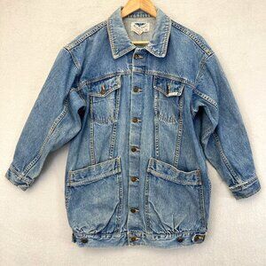 Vintage 80s Filippo Totti Denim Trucker Jean Jacket Small Extended Work Coat